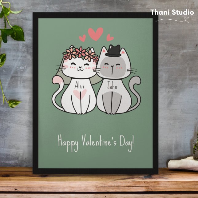 Niedliches Cat Couple Happy Valentine Day Pastel G Fotodruck (Von Creator hochgeladen)
