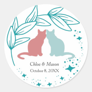 Niedliches Cat Couple und einzigartiges Grün Runder Aufkleber