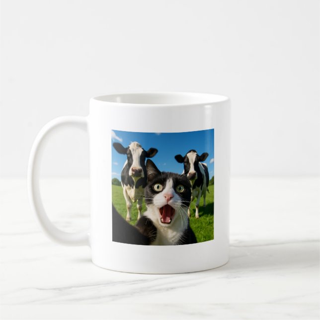 Niedliches Cat Cow Selfie-Geschenk Kaffeetasse (Links)