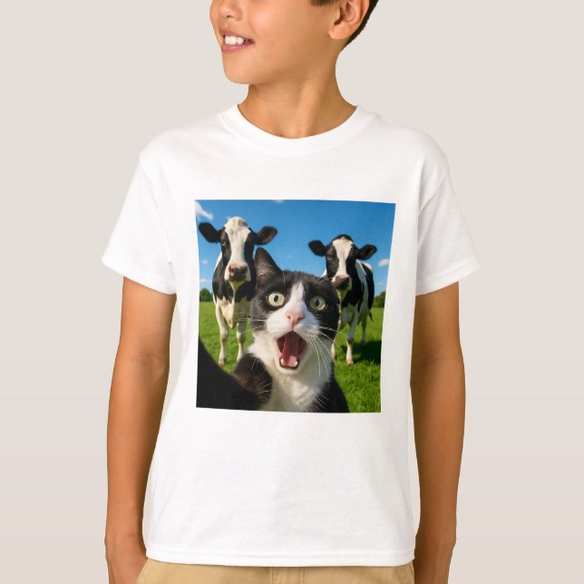 Niedliches Cat Cow Selfie-Geschenk T-Shirt (Vorderseite)