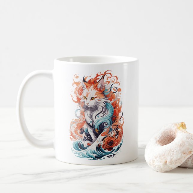 Niedliches Cat-Design im neo-traditionellen Stil Kaffeetasse (Mit Donut)