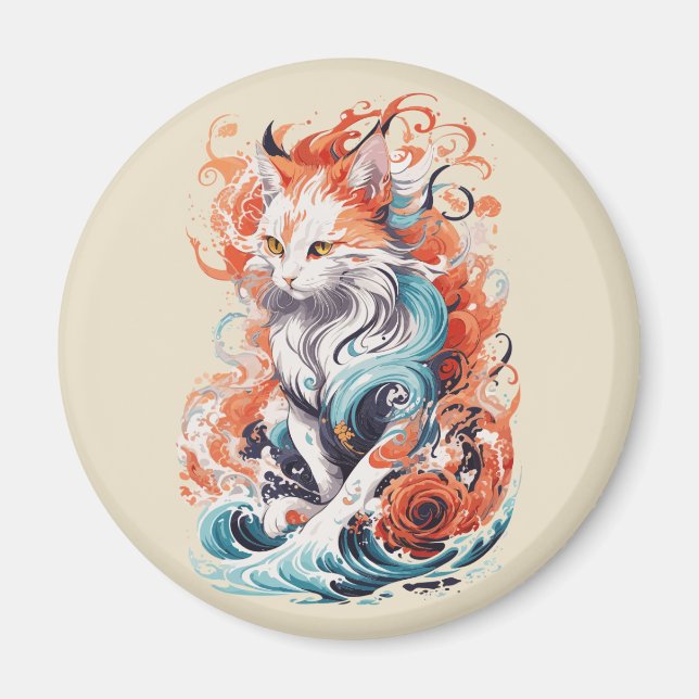 Niedliches Cat-Design im neo-traditionellen Stil Magnet (Vorne)