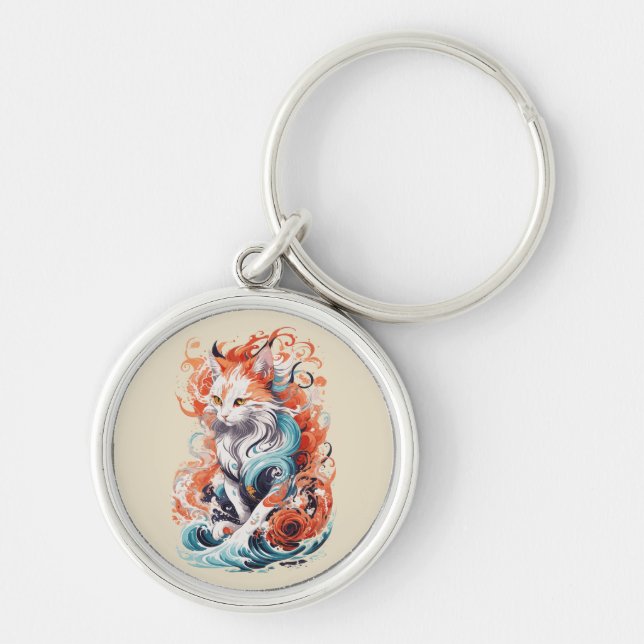 Niedliches Cat-Design im neo-traditionellen Stil Schlüsselanhänger (Vorne)