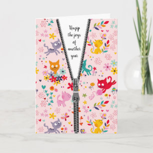 Niedliches Cat Design mit Zipper für Geburtstag Karte