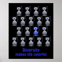 Niedliches Cat Diversity Poster für Kinder Motivie