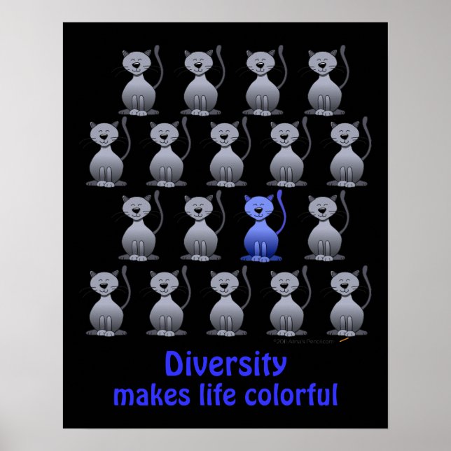 Niedliches Cat Diversity Poster für Kinder Motivie (Vorne)