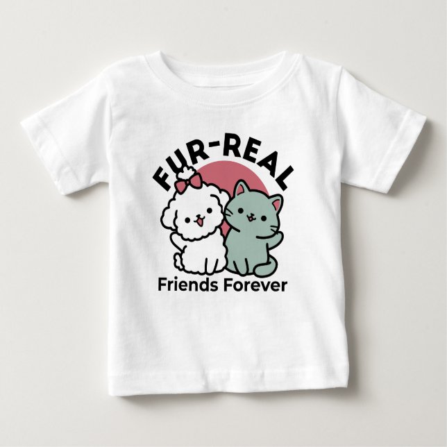 Niedliches Cat & Dog "Fur-Real Friends Forever"-De Baby T-shirt (Vorderseite)