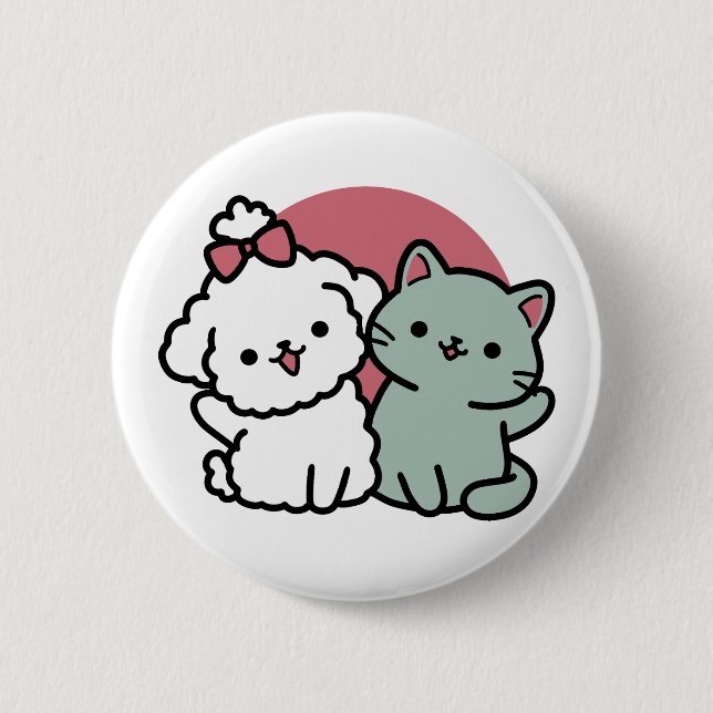 Niedliches Cat & Dog "Fur-Real Friends Forever"-De Button (Vorderseite)