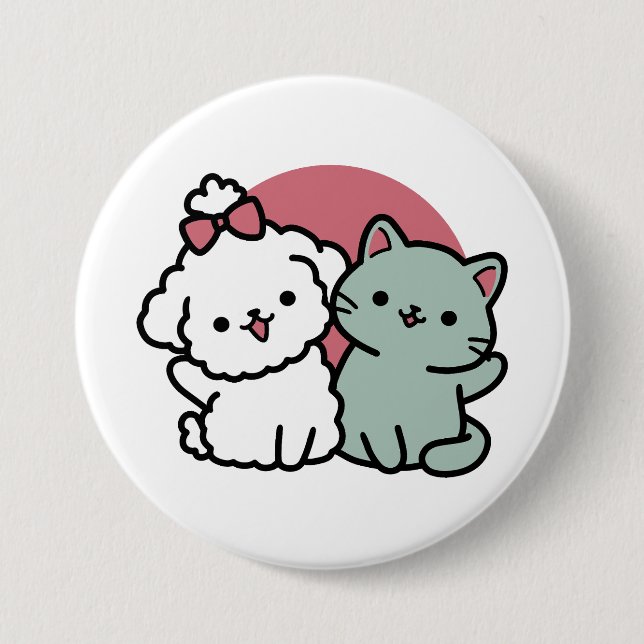 Niedliches Cat & Dog "Fur-Real Friends Forever"-De Button (Vorderseite)