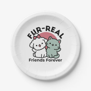 Niedliches Cat & Dog "Fur-Real Friends Forever"-De Pappteller
