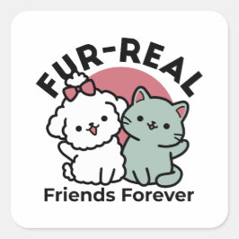 Niedliches Cat & Dog "Fur-Real Friends Forever"-De Quadratischer Aufkleber