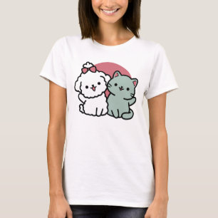 Niedliches Cat & Dog "Fur-Real Friends Forever"-De T-Shirt
