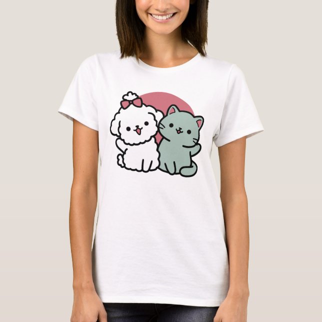 Niedliches Cat & Dog "Fur-Real Friends Forever"-De T-Shirt (Vorderseite)