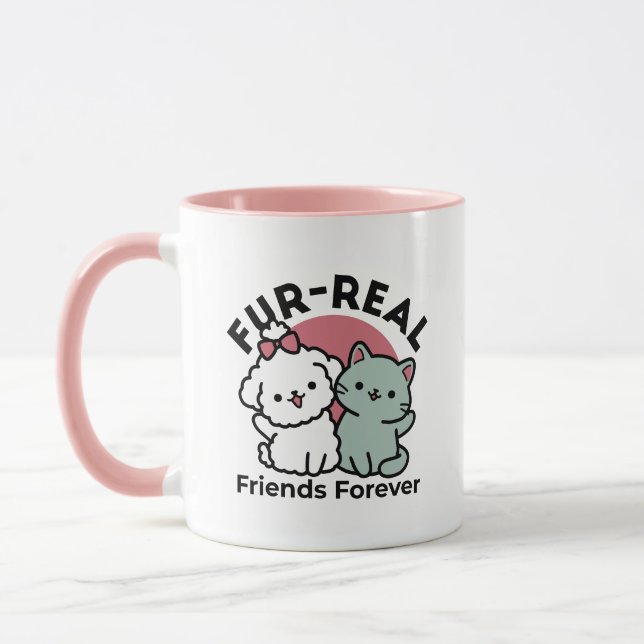 Niedliches Cat & Dog "Fur-Real Friends Forever"-De Tasse (Links)