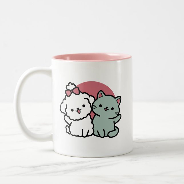 Niedliches Cat & Dog "Fur-Real Friends Forever"-De Zweifarbige Tasse (Links)
