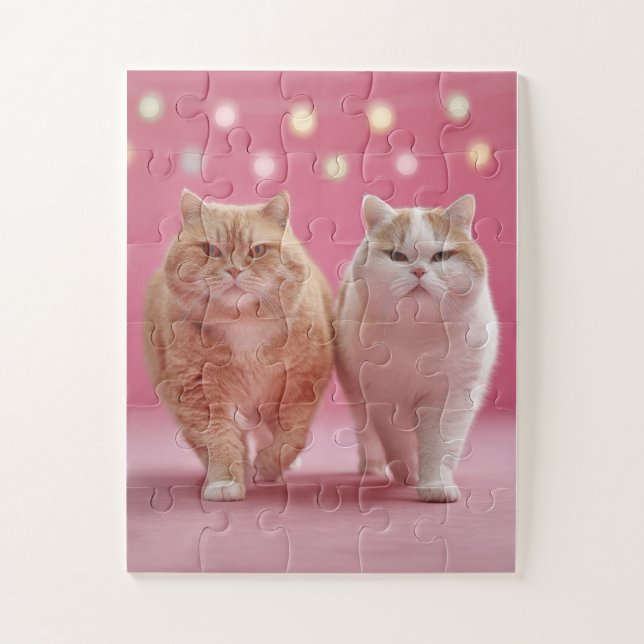 Niedliches Cat Duo auf Pink Jigsaw Puzzle (Vertikal)