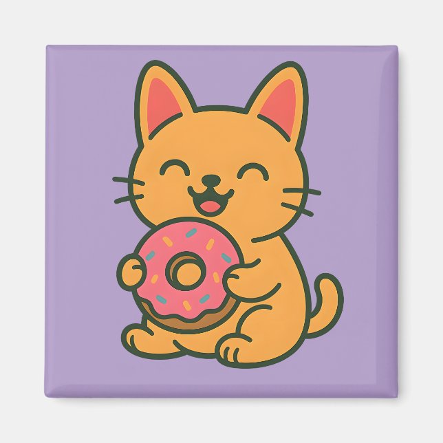Niedliches Cat Eating Donut - Funny kitchen Magnet (Vorne)