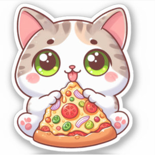 Niedliches Cat Eating Pizza Custom Cut Vinyl Stick Aufkleber