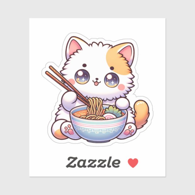 Niedliches Cat Eating Ramen Custom-Cut Vinyl Stick Aufkleber (Blatt)