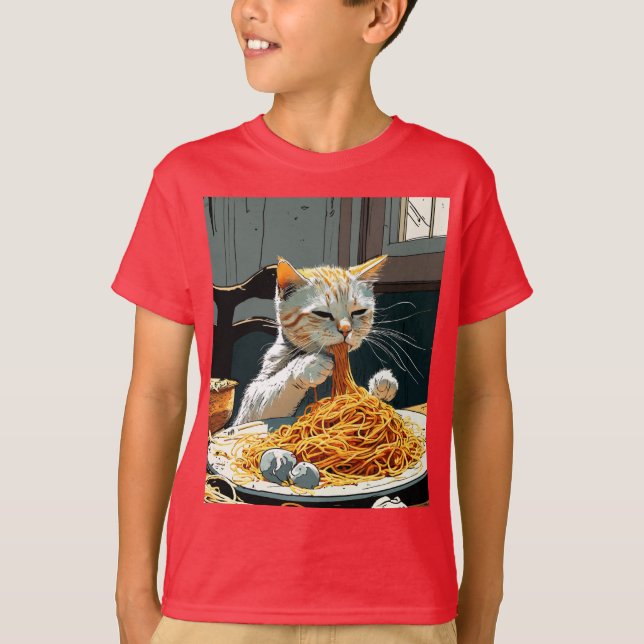 NIEDLICHES CAT-ESSEN SPAGHETTI T-Shirt (Vorderseite)