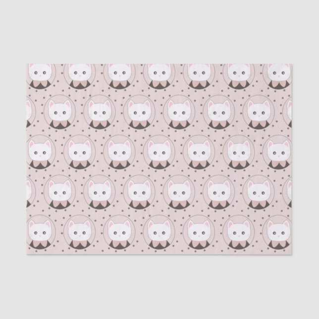 Niedliches Cat Face Pink Dotty Pattern Seidenpapier (Vorderseite)