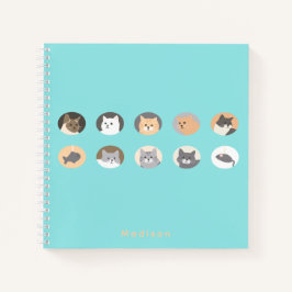Niedliches Cat Faces Blue Spiral Notebook mit Name Notizbuch