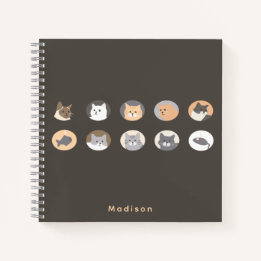 Niedliches Cat Faces Dark Gray Notebook mit Namen Notizbuch