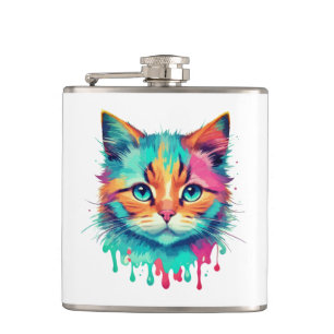 Niedliches Cat-Gesicht - mehrfarbiges Design-89059 Flachmann