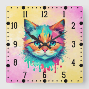 Niedliches Cat-Gesicht - mehrfarbiges Design-89059 Quadratische Wanduhr