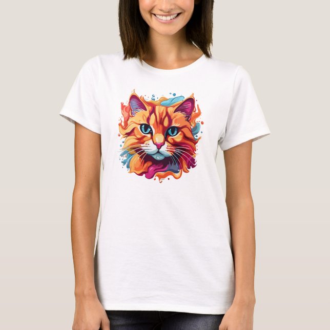 Niedliches Cat-Gesicht - mehrfarbiges Design T-Shirt (Vorderseite)