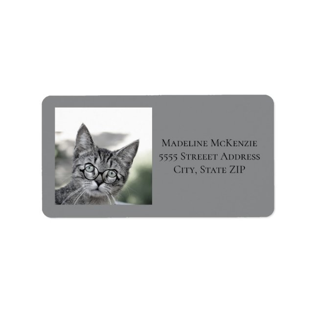 Niedliches Cat Glasses Gray Address Label Adressaufkleber (Vorne)