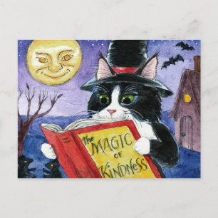 Niedliches Cat Halloween Art Hexenmagie Postkarte