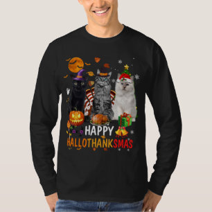 Niedliches Cat Halloween Frohe Weihnachtsfeier Hal T-Shirt