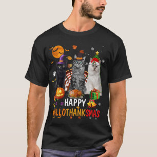 Niedliches Cat Halloween Frohe Weihnachtsfeier Hal T-Shirt
