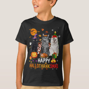 Niedliches Cat Halloween Frohe Weihnachtsfeier Hal T-Shirt