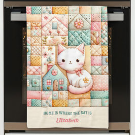 Niedliches Cat House Quilt Patchwork Pastel Indivi Geschirrtuch