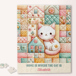Niedliches Cat House Quilt Patchwork Pastel Indivi Puzzle