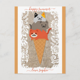 Niedliches Cat Ice Cream Cone Happy Summer Postkarte