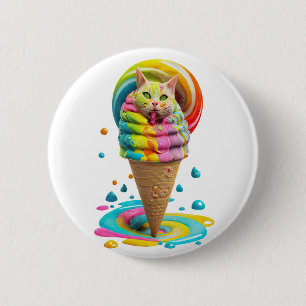 Niedliches Cat Ice Creme Cone farbig Button