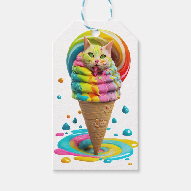Niedliches Cat Ice Creme Cone farbig Geschenkanhänger (Vorderseite)