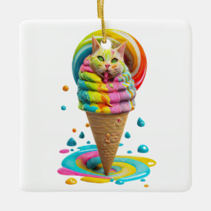 Niedliches Cat Ice Creme Cone farbig Keramikornament