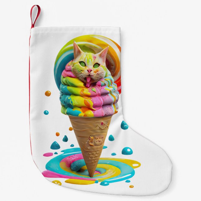 Niedliches Cat Ice Creme Cone farbig Kleiner Weihnachtsstrumpf (Vorderseite)