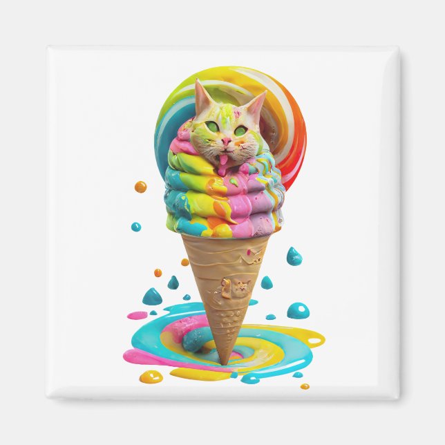 Niedliches Cat Ice Creme Cone farbig Magnet (Vorne)