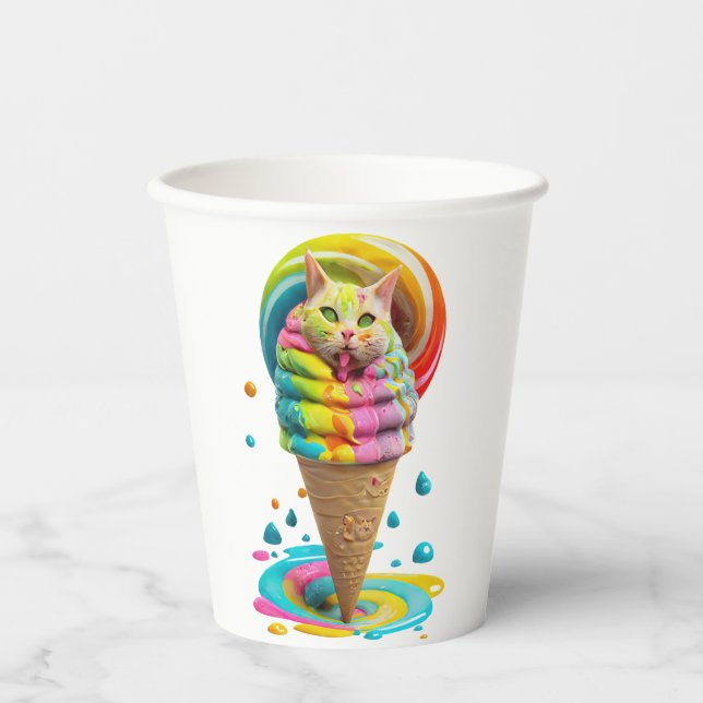 Niedliches Cat Ice Creme Cone farbig Pappbecher (Vorderseite)