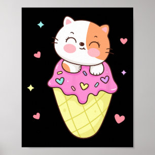 Niedliches Cat Ice Creme Shirt Anime Kawaii Kinder Poster