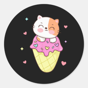 Niedliches Cat Ice Creme Shirt Anime Kawaii Kinder Runder Aufkleber