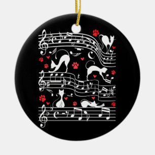Niedliches Cat Kitty Playing Music Clef Piano Musi Keramik Ornament