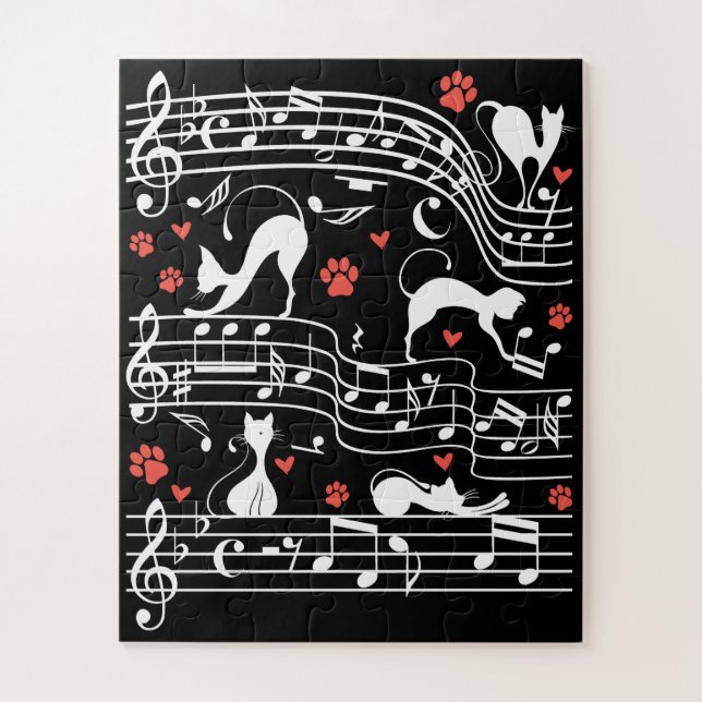 Niedliches Cat Kitty Playing Music Clef Piano Musi Puzzle (Vertikal)