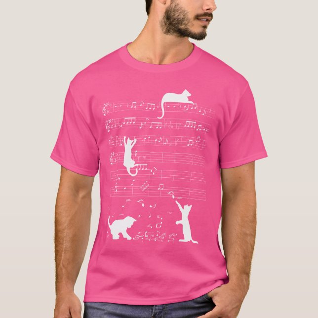 Niedliches Cat Kitty Playing Music Clef Piano Musi T-Shirt (Vorderseite)
