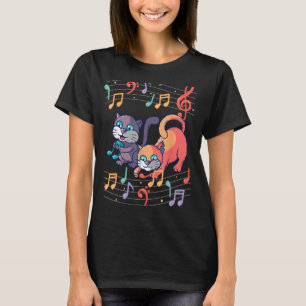Niedliches Cat Kitty Plays Musiknote Clef Musica T-Shirt